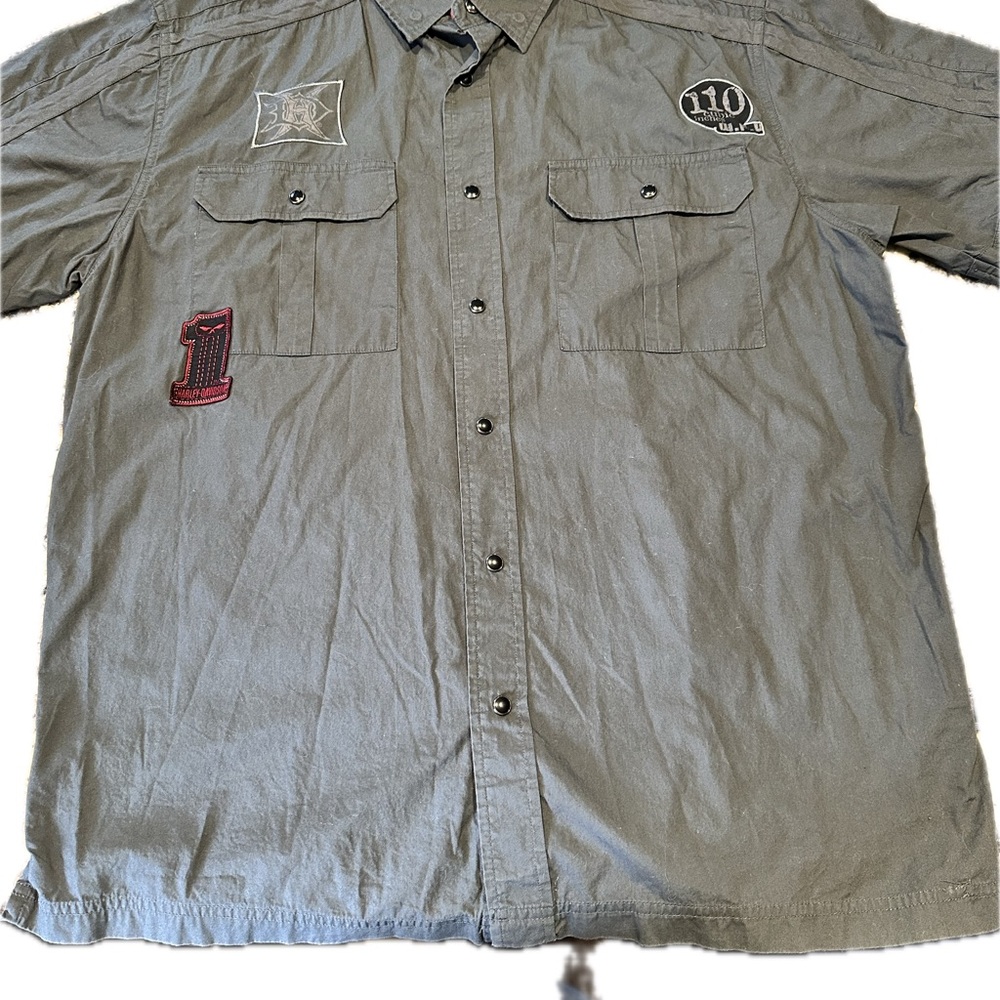 Harley-Davidson Green Casual Button Down Shirt with Embroidered Logo